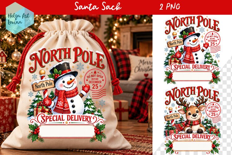 Christmas Santa Sack Sublimation, North Pole Express Santa example image 1