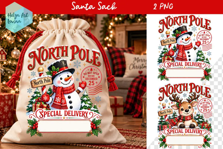 Christmas Santa Sack Sublimation, North Pole Express Santa