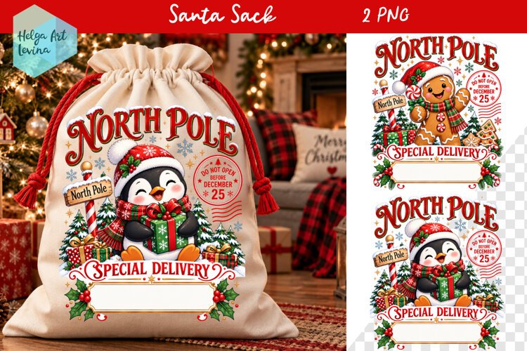Christmas Santa Sack Sublimation, North Pole Express Santa example image 1