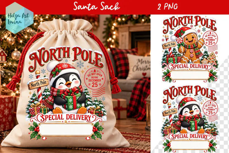 Christmas Santa Sack Sublimation, North Pole Express Santa