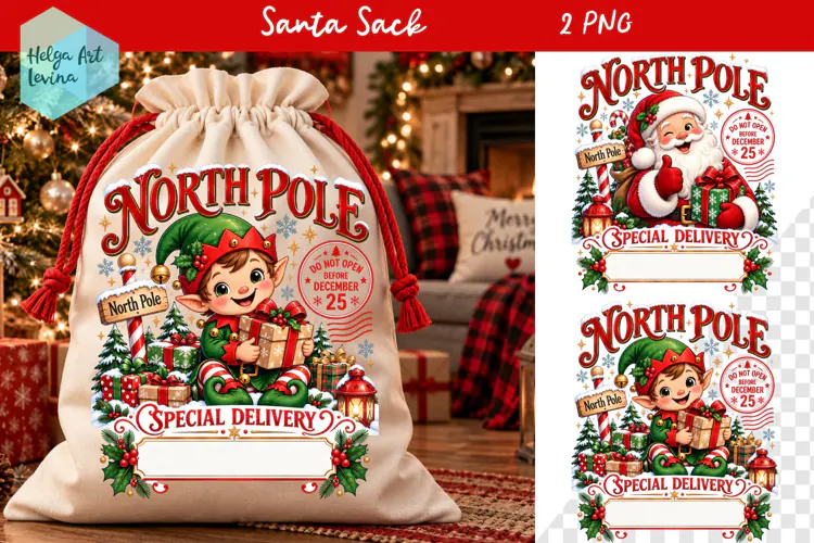 Christmas Santa Sack Sublimation, North Pole Express Santa