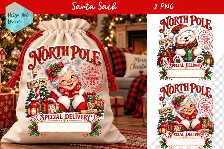 Christmas Santa Sack Sublimation, North Pole Express Santa example image 1