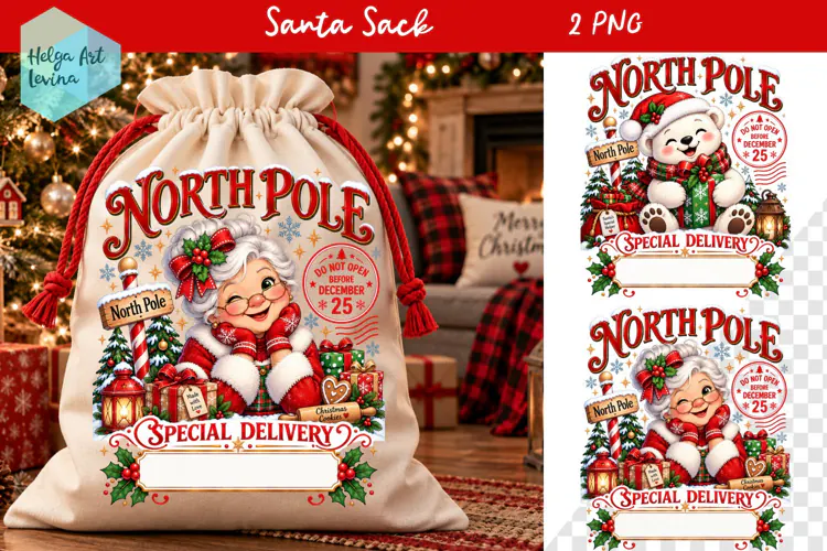Christmas Santa Sack Sublimation, North Pole Express Santa
