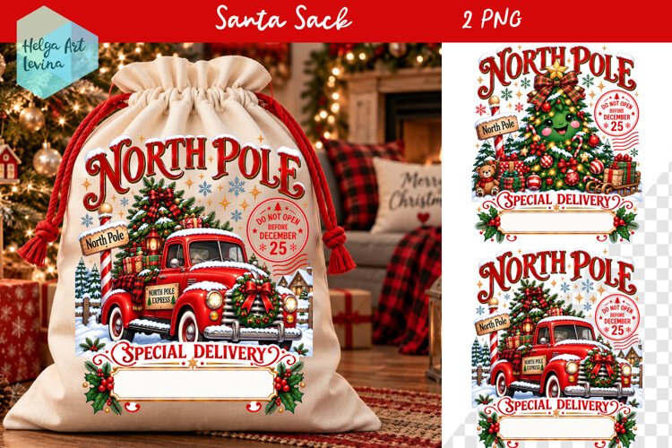 Christmas Santa Sack Sublimation, North Pole Express Santa example image 1