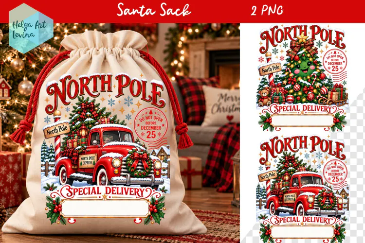 Christmas Santa Sack Sublimation, North Pole Express Santa