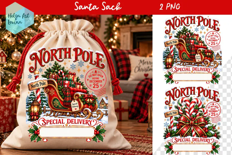 Christmas Santa Sack Sublimation, North Pole Express Santa