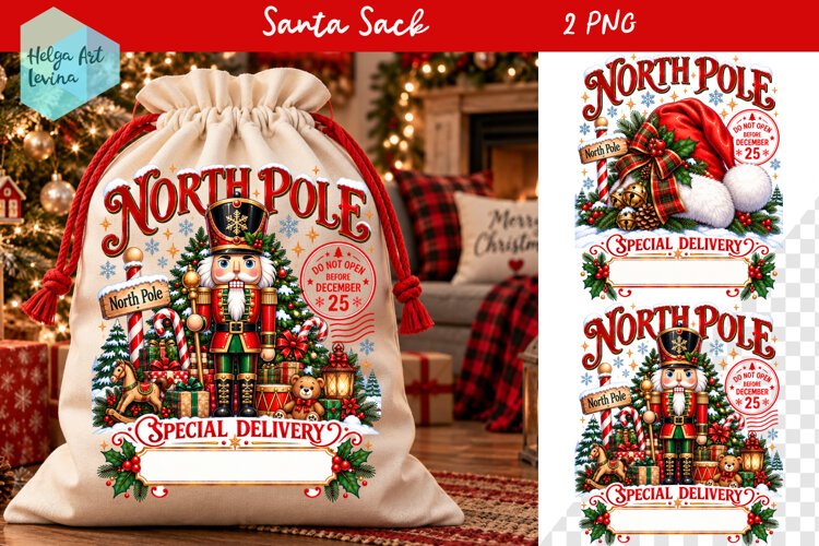 Christmas Santa Sack Sublimation, North Pole Express Santa example image 1