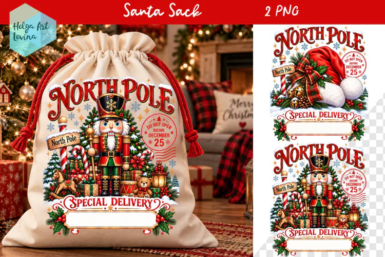 Christmas Santa Sack Sublimation, North Pole Express Santa