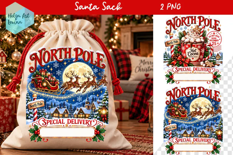 Christmas Santa Sack Sublimation, North Pole Express Santa