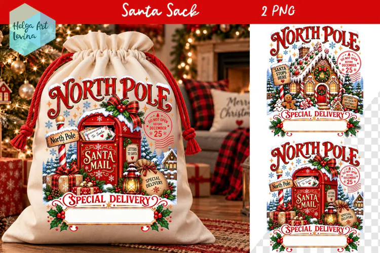 Christmas Santa Sack Sublimation, North Pole Express Santa
