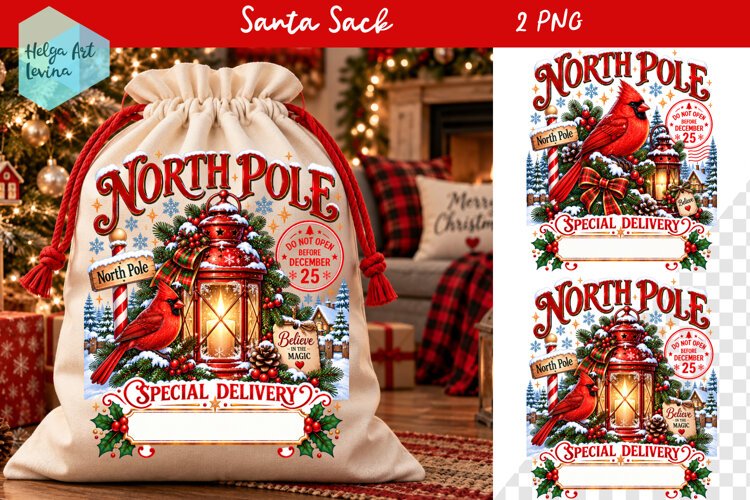 Christmas Santa Sack Sublimation, North Pole Express Santa example image 1