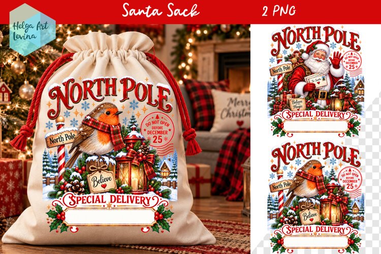 Christmas Santa Sack Sublimation, North Pole Express Santa example image 1