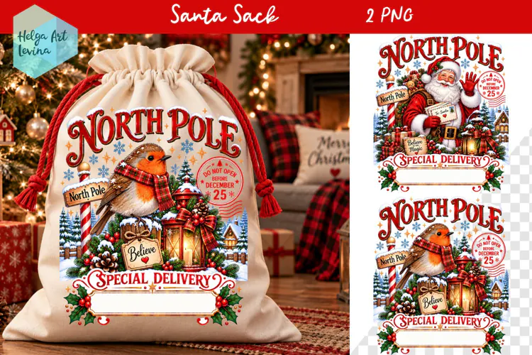 Christmas Santa Sack Sublimation, North Pole Express Santa