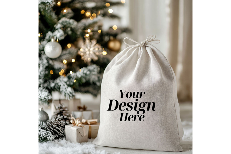 Christmas Sack Mockup White Canvas Santa Sack Bag Mockup_16