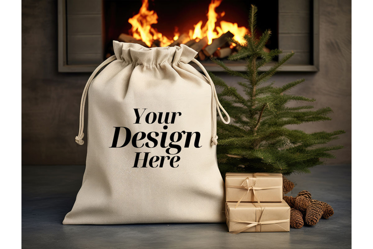 Christmas Sack Mockup White Canvas Santa Sack Bag Mockup_6