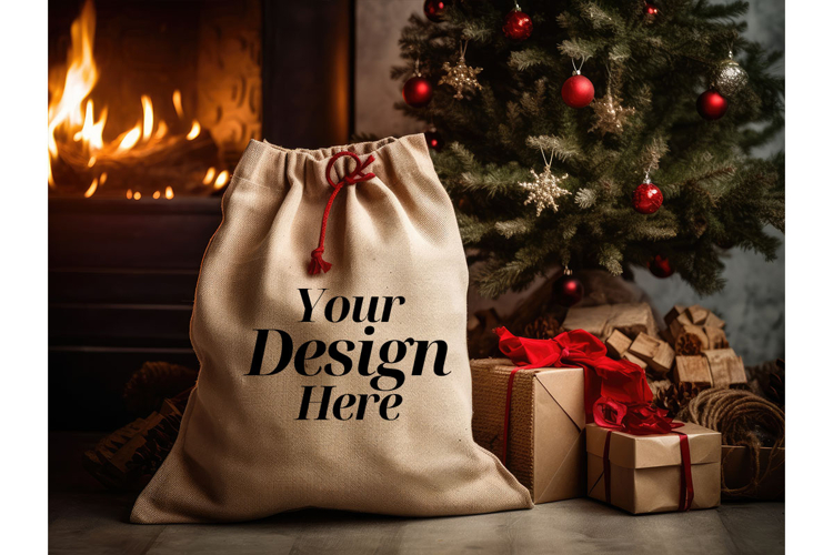 Christmas Sack Mockup White Canvas Santa Sack Bag Mockup_7