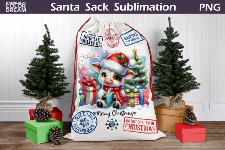 Santa Sack Sublimation | Christmas Cow Santa Sack