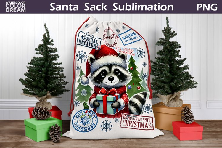 Santa Sack Sublimation | Christmas Raccoon Santa Sack