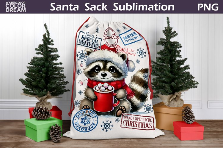 Santa Sack Sublimation | Christmas Raccoon Santa Sack