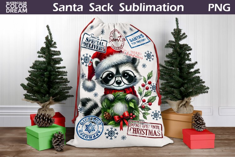 Santa Sack Sublimation | Christmas Raccoon Santa Sack