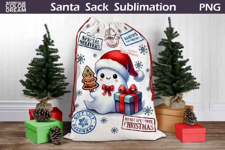 Santa Sack Sublimation | Christmas Ghost Santa Sack example image 1