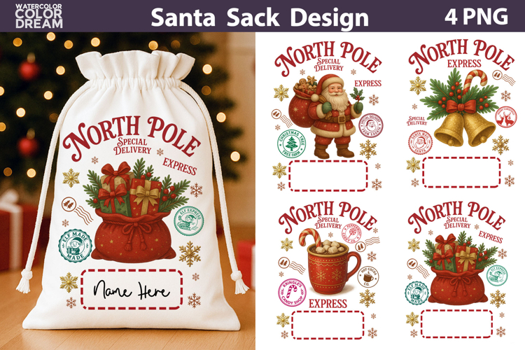Santa Sack Sublimation| North Pole Express Clipart