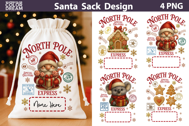 Santa Sack Sublimation| North Pole Express Clipart