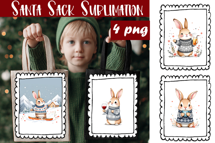 Cute animal Tote Bag Design. Christmas Tote Bag Sublimation