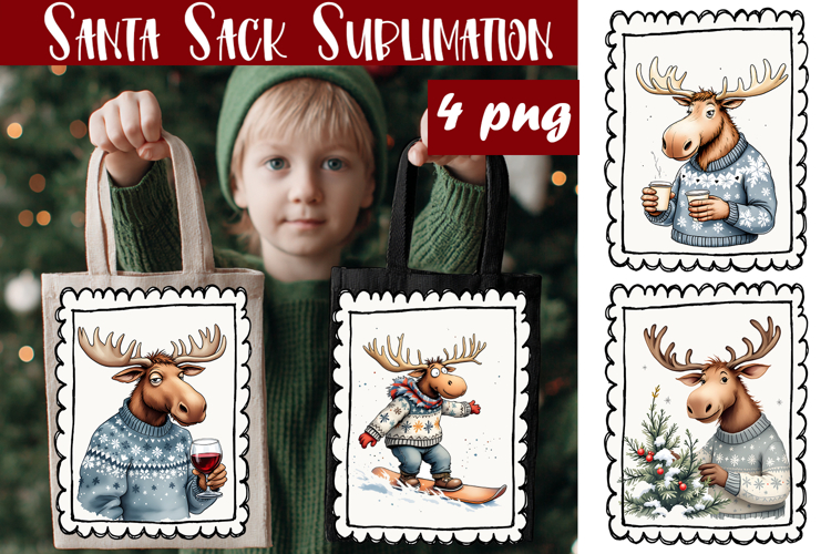 Cute animal Tote Bag Design. Christmas Tote Bag Sublimation