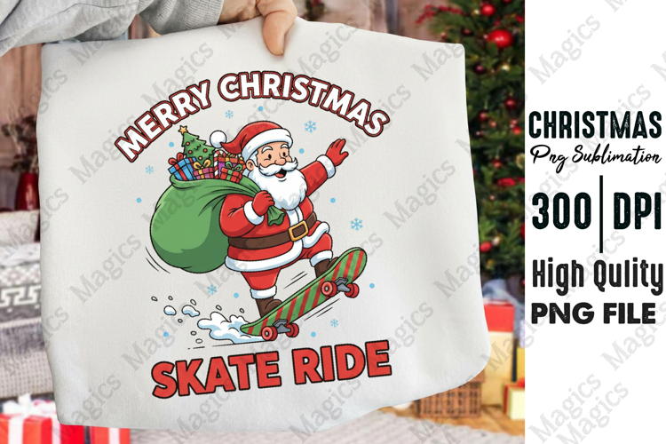 Santa Skate Ride Funny Christmas PNG