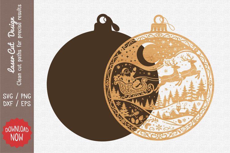 Santa Sleigh Christmas Ornament SVG example image 1