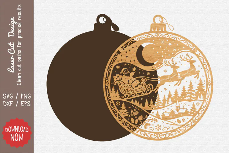 Santa Sleigh Christmas Ornament SVG