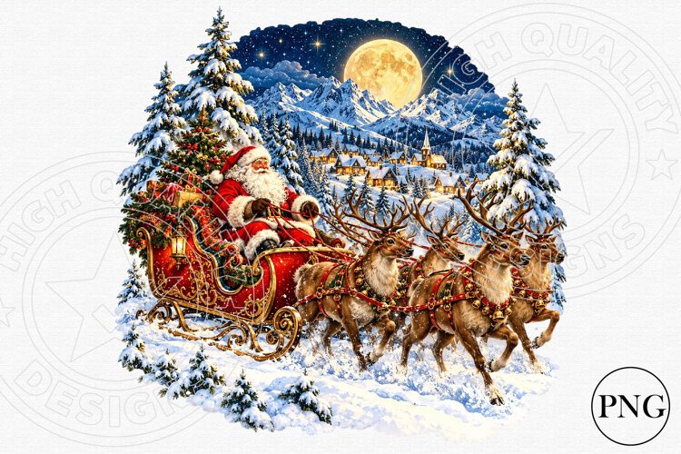 Santa Sleigh Christmas Reindeer PNG | Magical Winter Wonderl example image 1