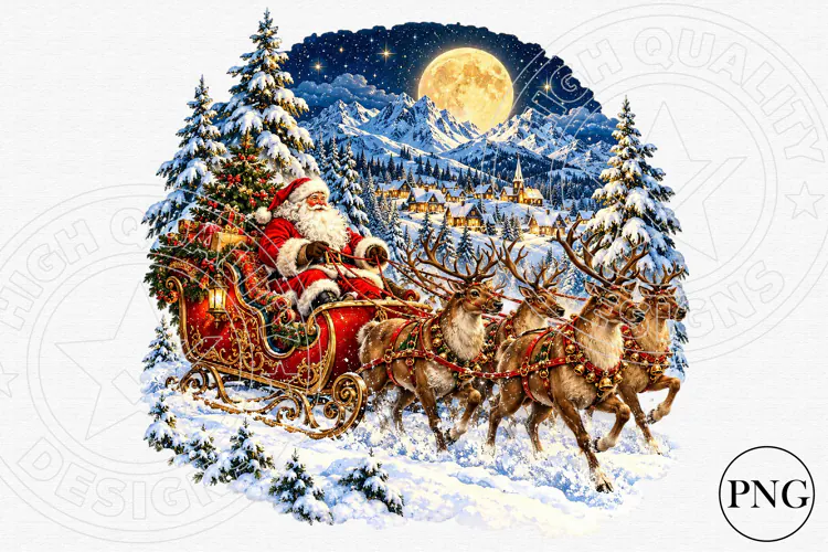 Santa Sleigh Christmas Reindeer PNG | Magical Winter Wonderl