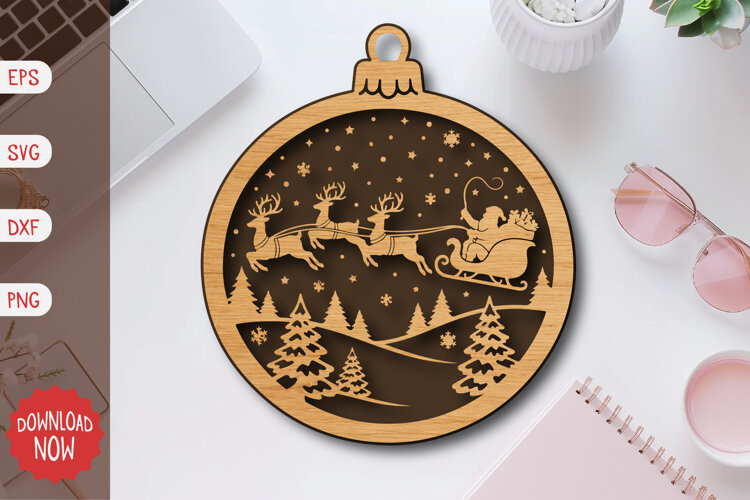 Santa Sleigh Ornament SVG example image 1
