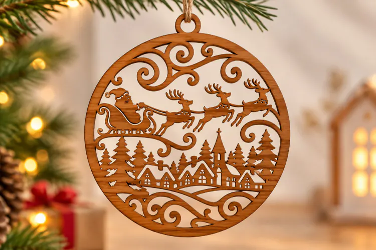 Santa Sleigh Reindeer Door Hanger SVG  Laser Cut