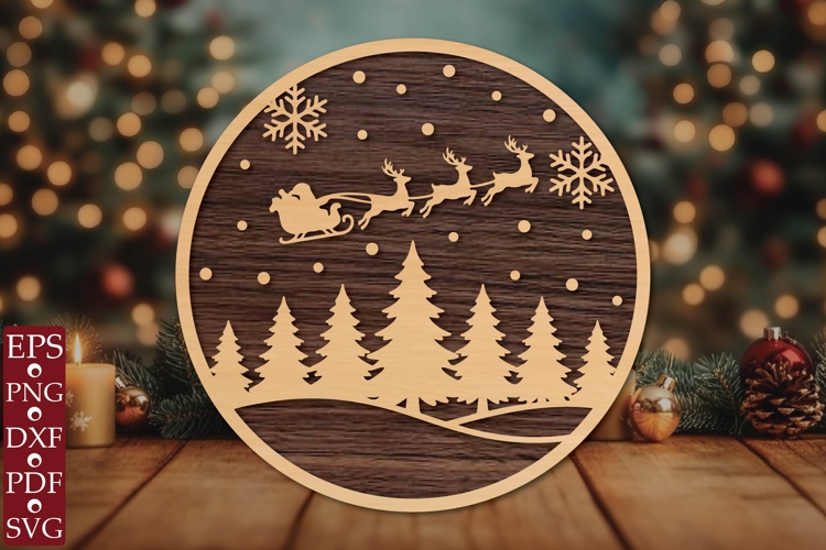 Santa Sleigh Round Sign SVG example image 1