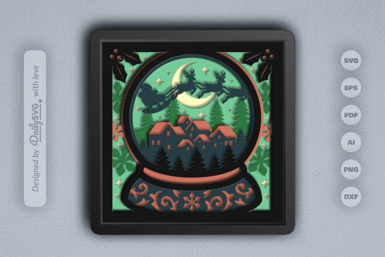 Santa Sleigh Snow Globe Layered Papercut