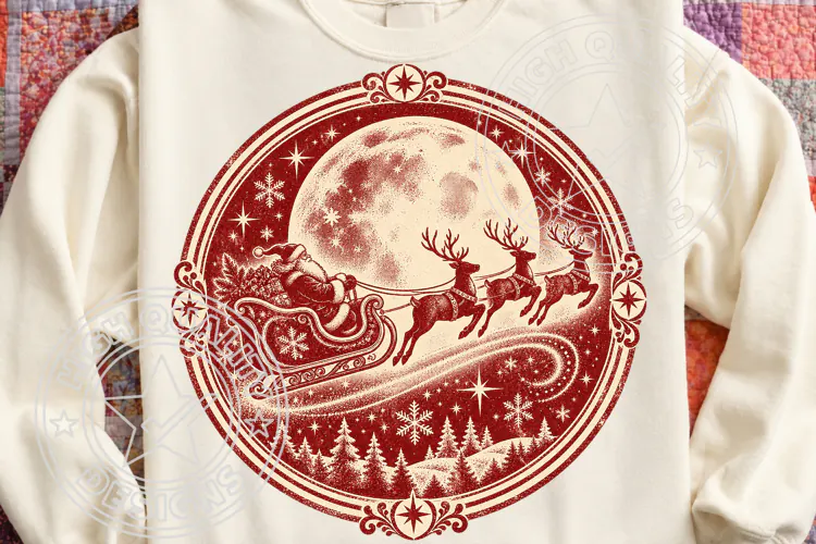 Santa Sleigh Stamp Monochrome PNG