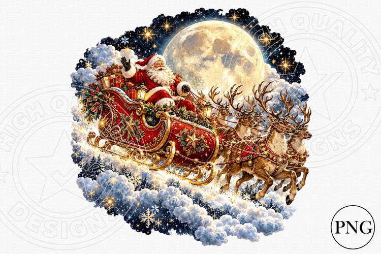 Santa Sleigh Under the Full Moon PNG | Magical Christmas Rei example image 1