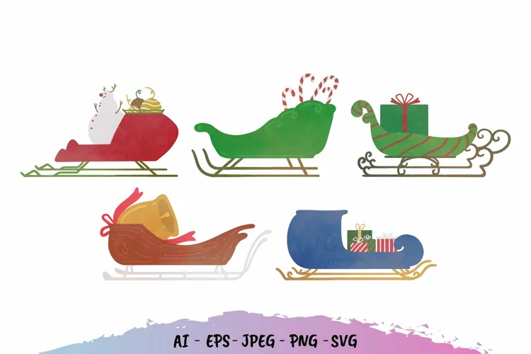Santa Sleigh Watercolor Set SVG