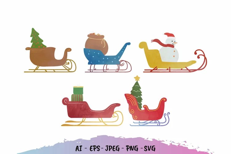 Santa Sleigh Watercolor Set SVG