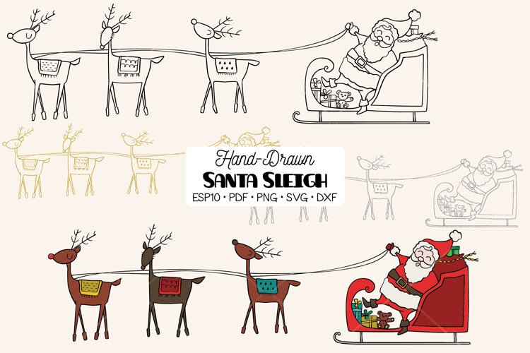 Santa Claus Sleigh & Rudolf Reindeer | Hand Drawn Christmas example image 1