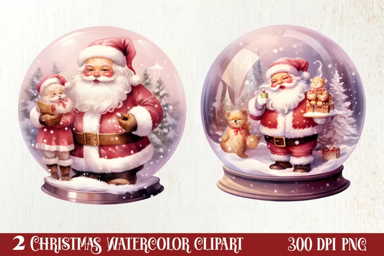 Santa Claus In Snow Globe Clipart Sublimation, Christmas SVG