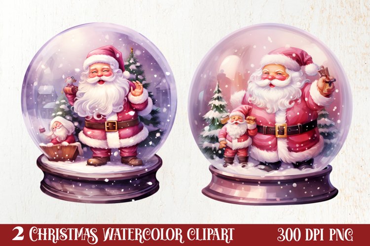 Santa Claus In Snow Globe Clipart Sublimation, Christmas SVG example image 1