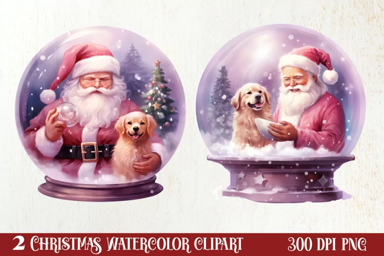 Santa Claus In Snow Globe Clipart Sublimation, Christmas SVG