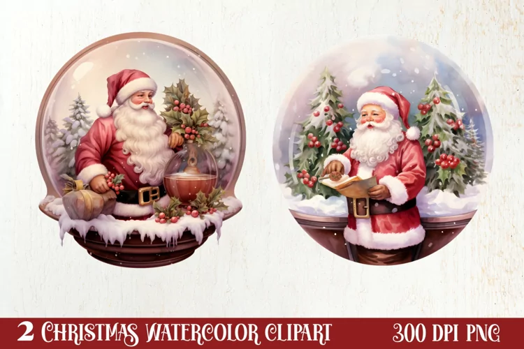 Santa Claus In Snow Globe Clipart Sublimation, Christmas SVG