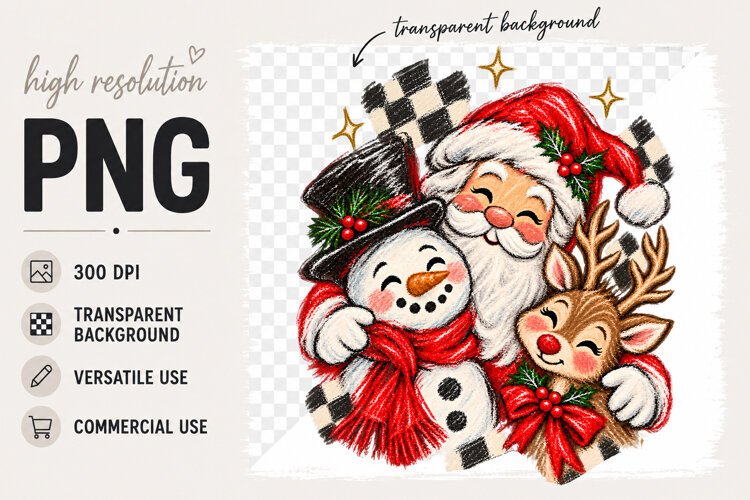 Christmas png, Cute Santa Reindeer Snowman Sublimation example image 1