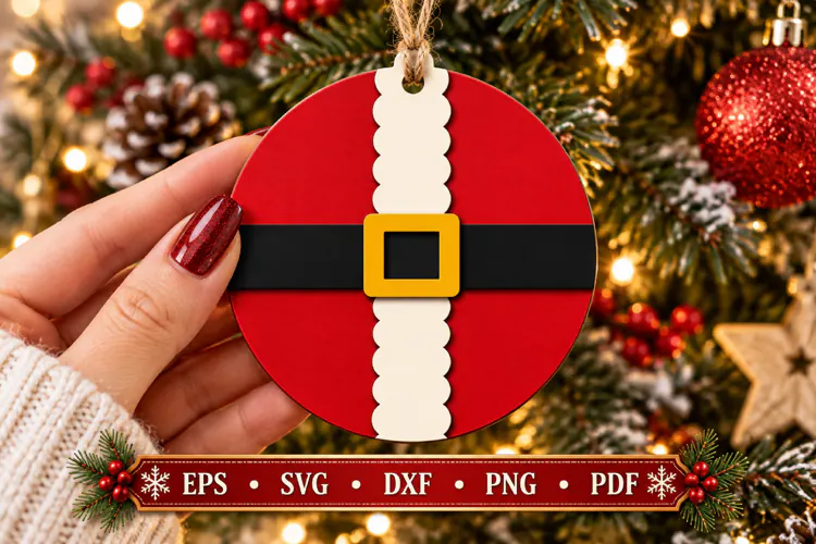 Santa Suit Bauble Laser Cut Wood File, Christmas Ornament
