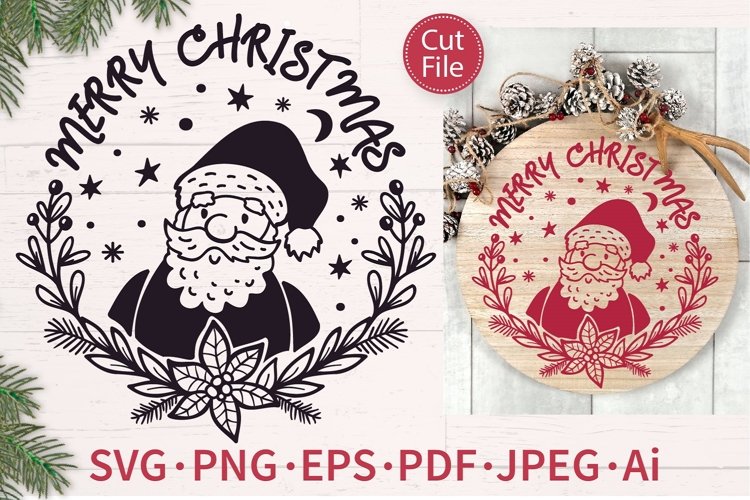 Santa SVG, Merry Christmas Decorative Door Sign Cut File
